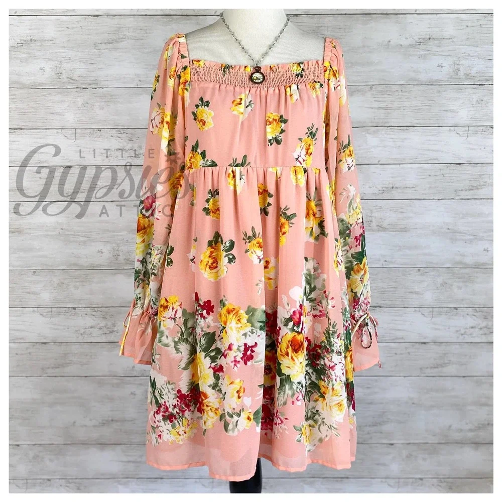 Entro Peach and Yellow Roses Babydoll Dress - Picture 9 of 10